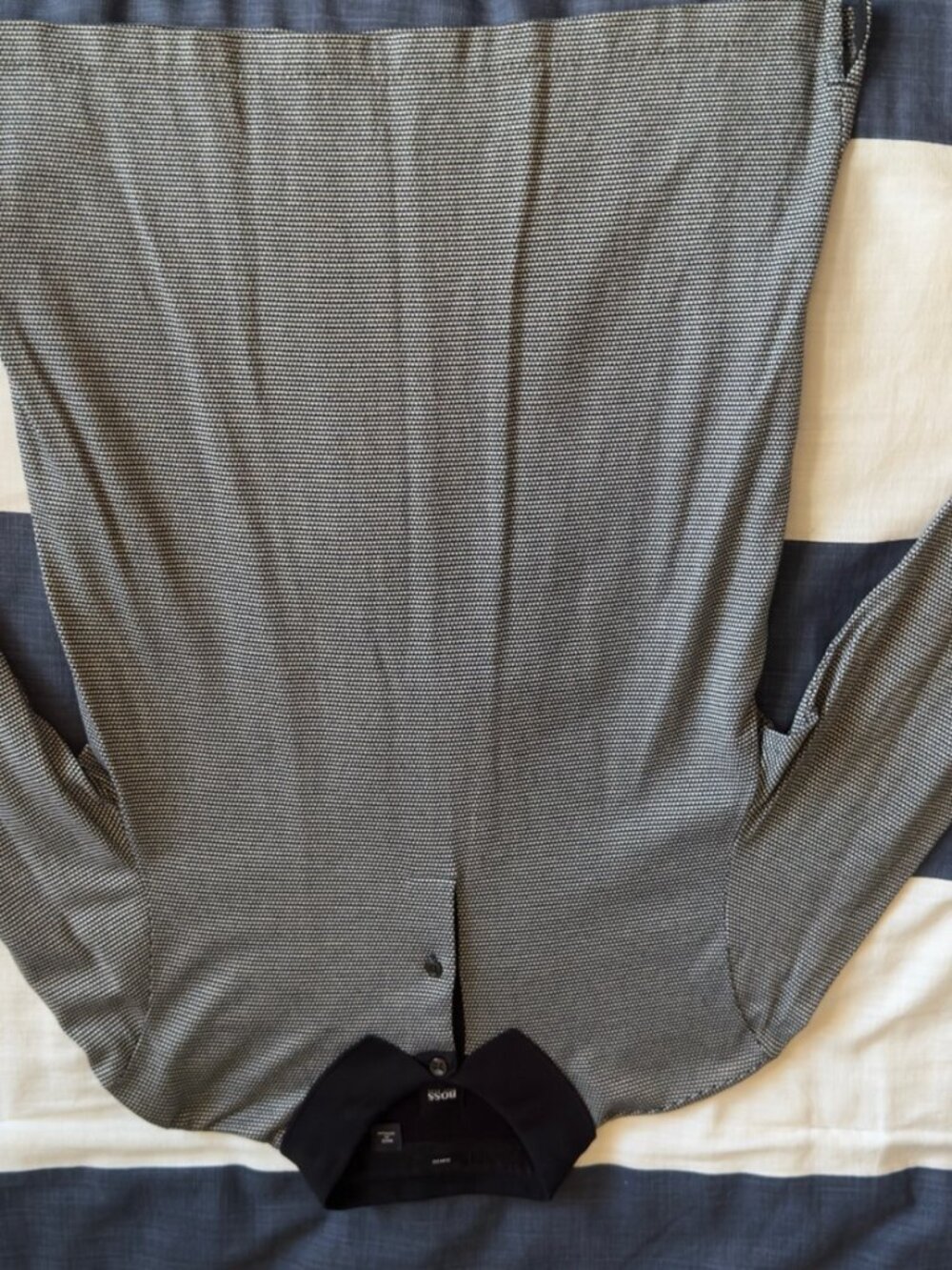 Hugo Boss Pleins Long Sleeve Polo Grey Black Jacquard Regular Fit M